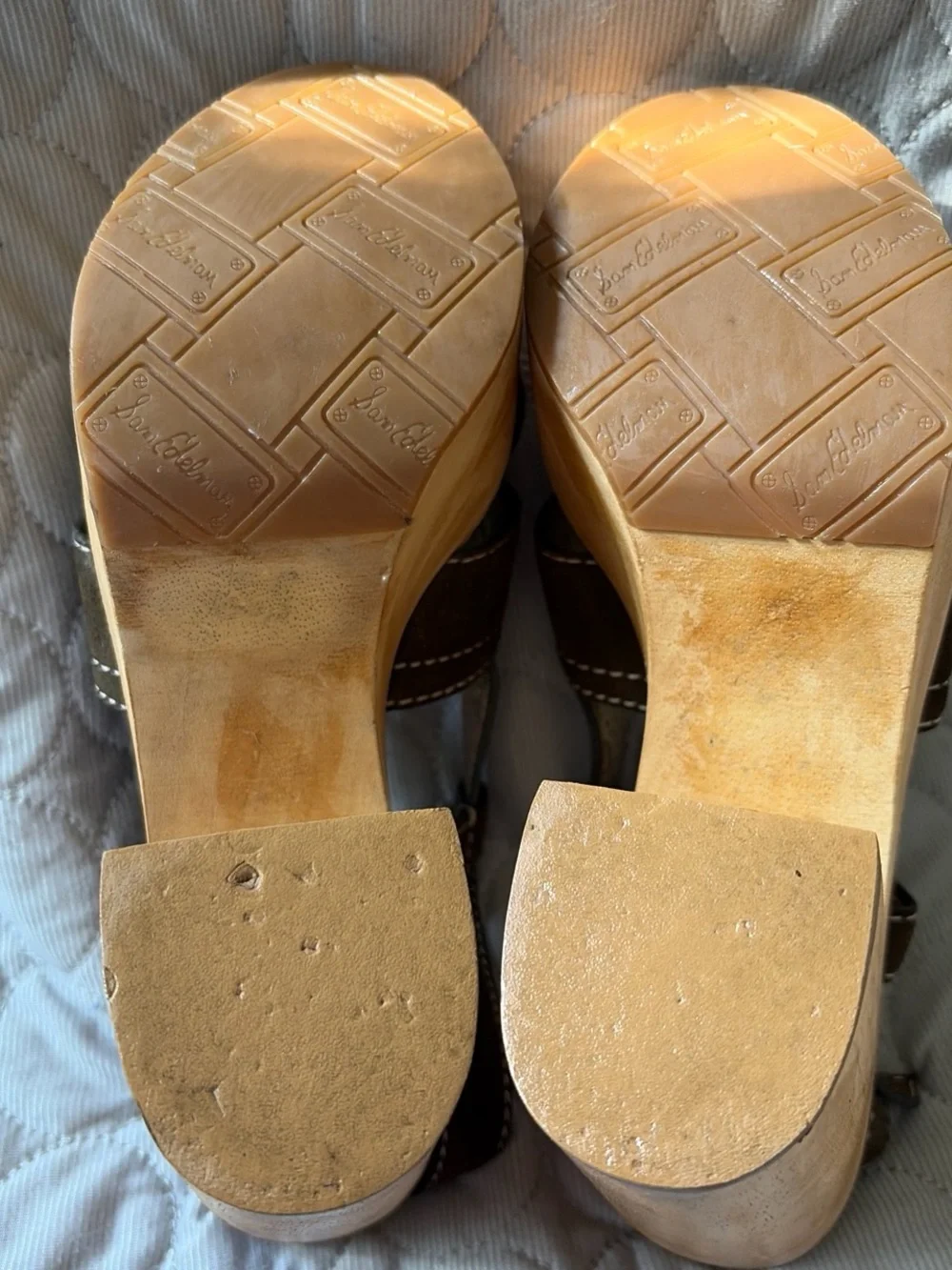 Sam Edelman Olive Green Suede Platform Sandals with Wood-Look Heel